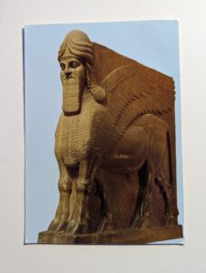 Colossal human-headed winged bull from the palace of Ashurnasirpal at Nimrud, Assyrian, c865 BCE.